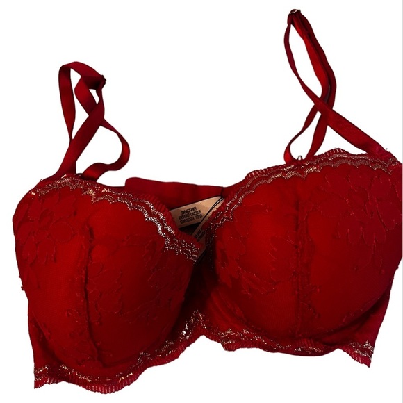 Victoria Secret Dream Angel Red Lace Trim Bra Sz 34B Lined Demi - Picture 4 of 10